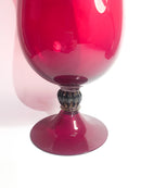 Vaso a Coppa in Vetro di Murano Bordeaux Soffiato a Mano Anni 80