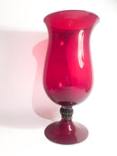 Vaso a Coppa in Vetro di Murano Bordeaux Soffiato a Mano Anni 80