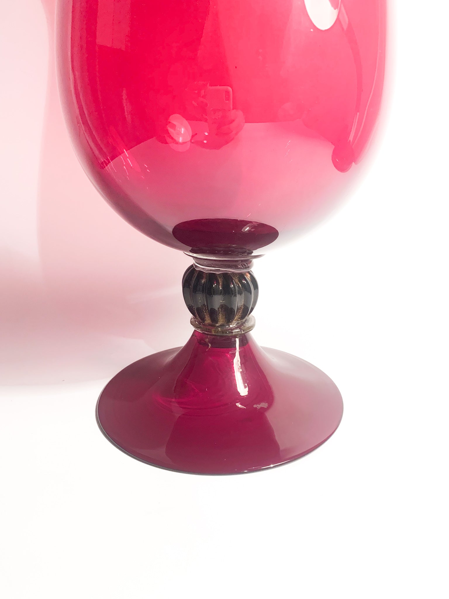 Hand-blown Bordeaux Murano Glass Cup Vase from the 1980s