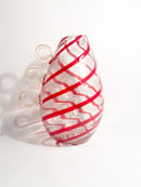 Vaso in Vetro di Murano Trasparente e Rosso con Anse a Foglia d'Oro Anni 80