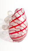 Vaso in Vetro di Murano Trasparente e Rosso con Anse a Foglia d'Oro Anni 80