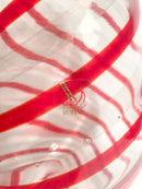 Vaso in Vetro di Murano Trasparente e Rosso con Anse a Foglia d'Oro Anni 80