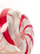 Vaso in Vetro di Murano Trasparente e Rosso con Anse a Foglia d'Oro Anni 80