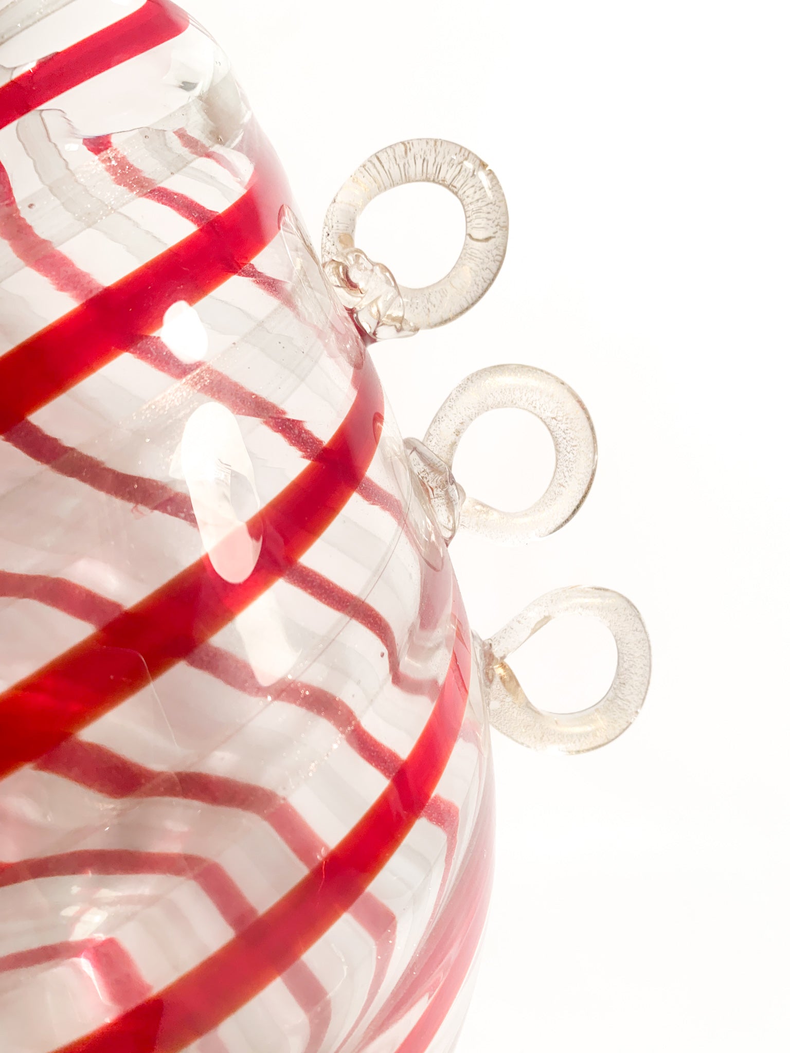 Transparent and Red Murano Glass Vase with 1980s Gold Leaf Handles