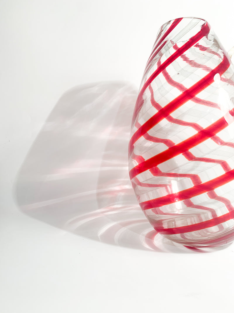 Transparent and Red Murano Glass Vase with 1980s Gold Leaf Handles