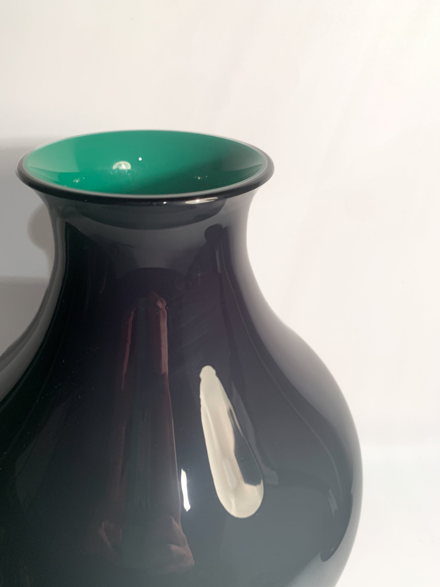 Hand-blown Opaline Vase in Purple and Green Murano Glass from the 1980s