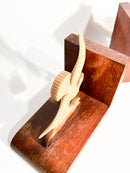 Coppia di Fermalibri Art Déco con Colombe in Legno e Resina Anni 30