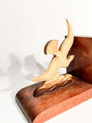 Coppia di Fermalibri Art Déco con Colombe in Legno e Resina Anni 30