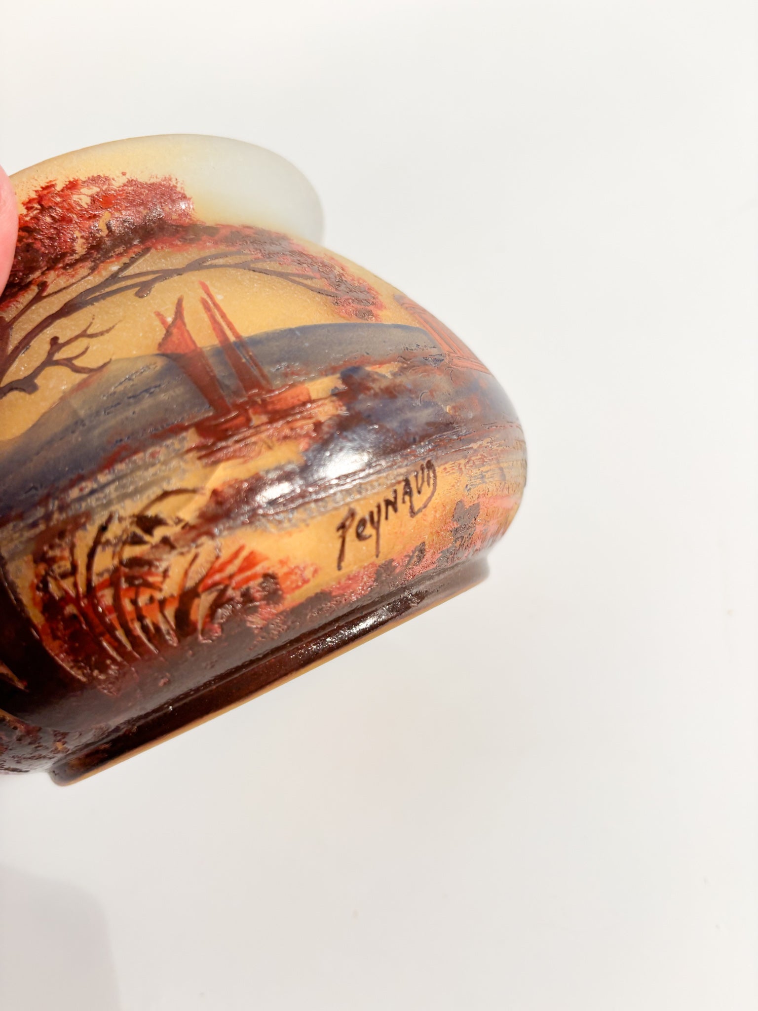 French Blown and Worked Glass Vase in Relief by Jean-Simon Peynaud, 1930s