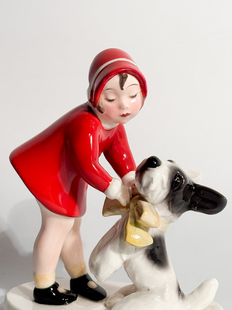 Statuina in Ceramica di Goldscheider Bambina con Terrier Claire Weiss Anni 30