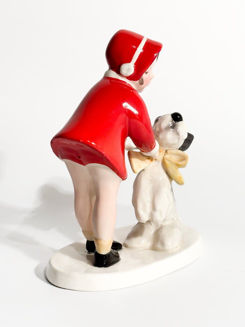 Statuina in Ceramica di Goldscheider Bambina con Terrier Claire Weiss Anni 30