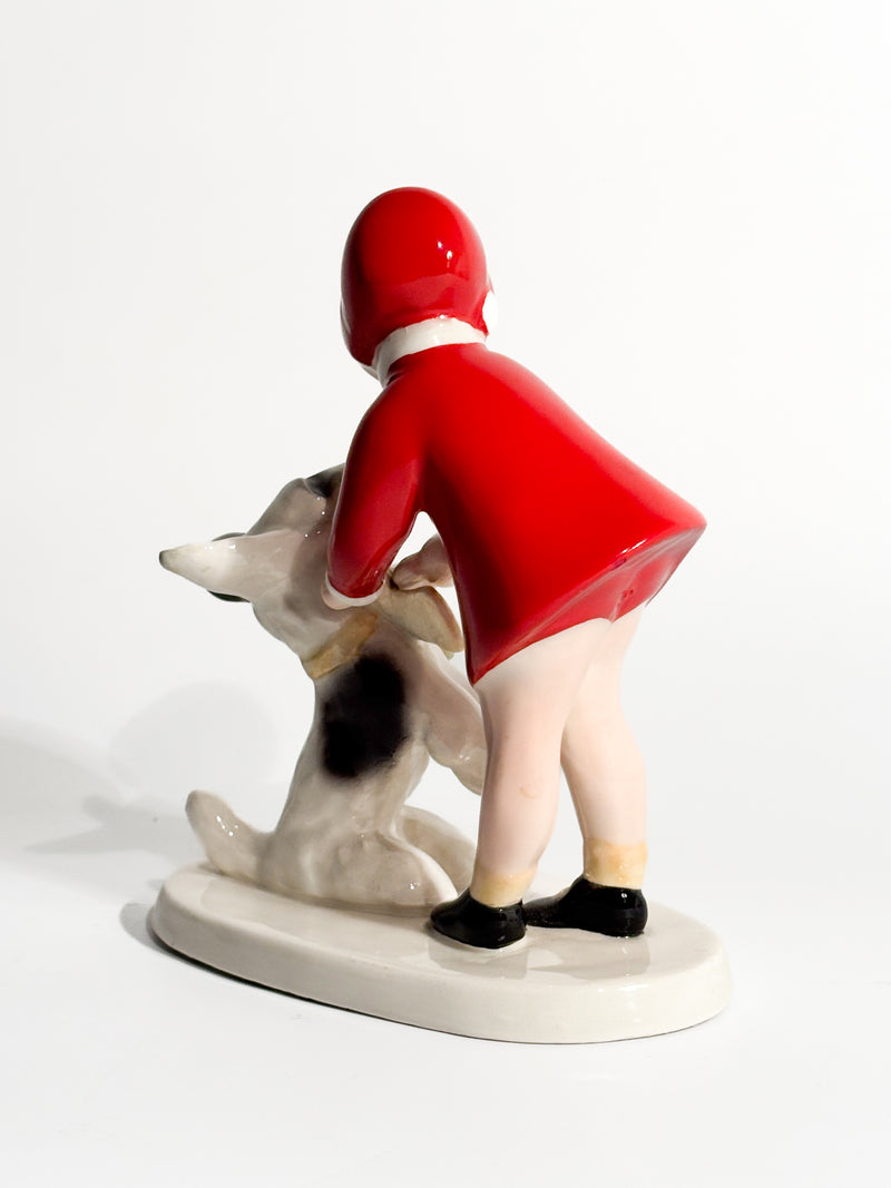 Statuina in Ceramica di Goldscheider Bambina con Terrier Claire Weiss Anni 30