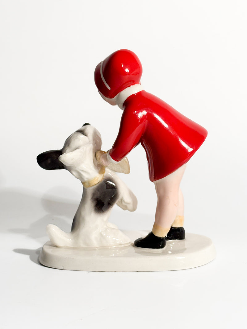 Statuina in Ceramica di Goldscheider Bambina con Terrier Claire Weiss Anni 30