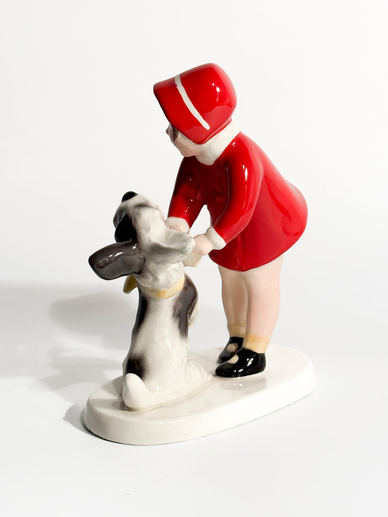 Statuina in Ceramica di Goldscheider Bambina con Terrier Claire Weiss Anni 30