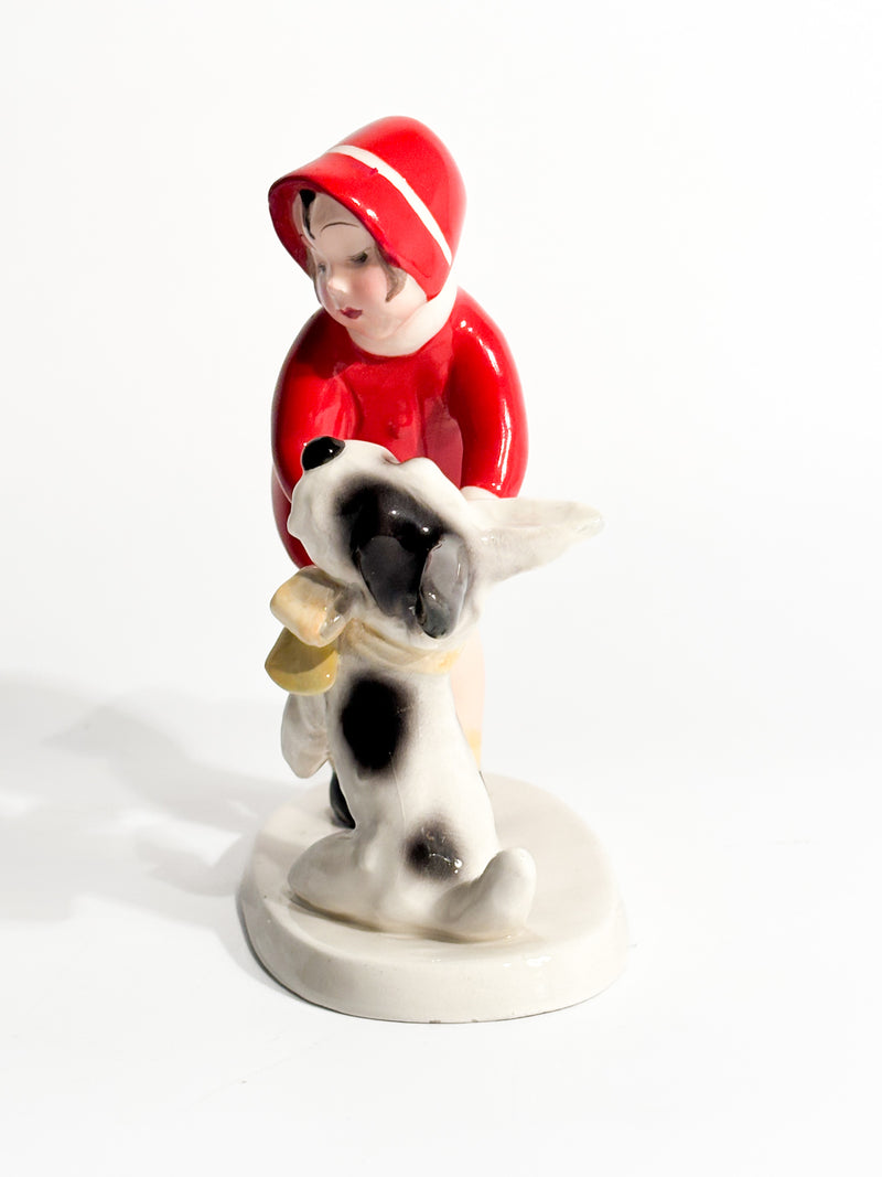 Statuina in Ceramica di Goldscheider Bambina con Terrier Claire Weiss Anni 30