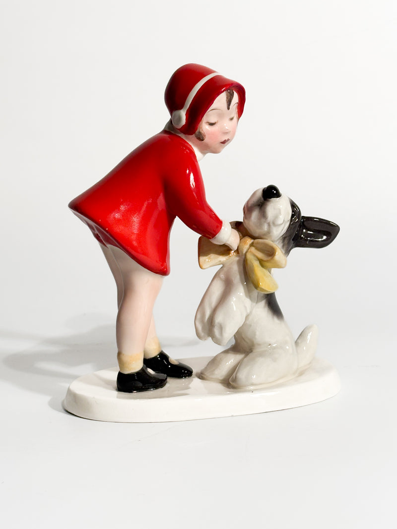 Statuina in Ceramica di Goldscheider Bambina con Terrier Claire Weiss Anni 30