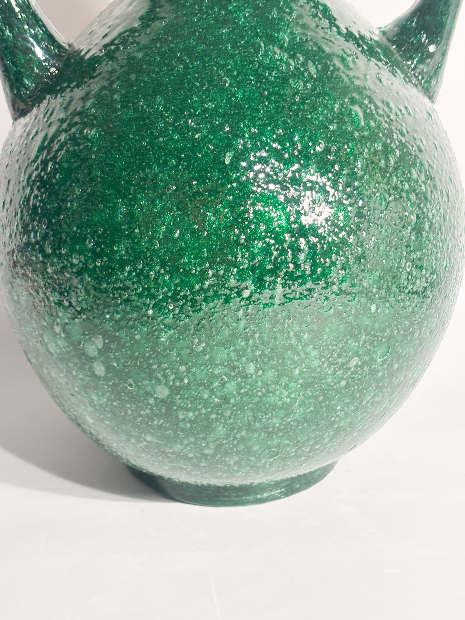 Vaso in Vetro di Murano Verde con Lavorazione Pulegosa Anni 70