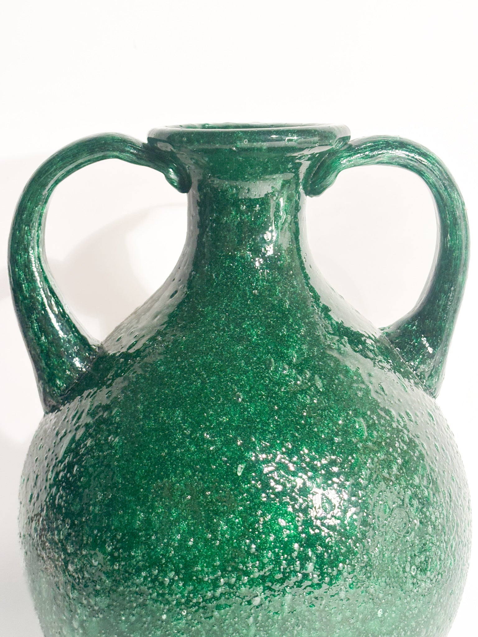 Vaso in Vetro di Murano Verde con Lavorazione Pulegosa Anni 70