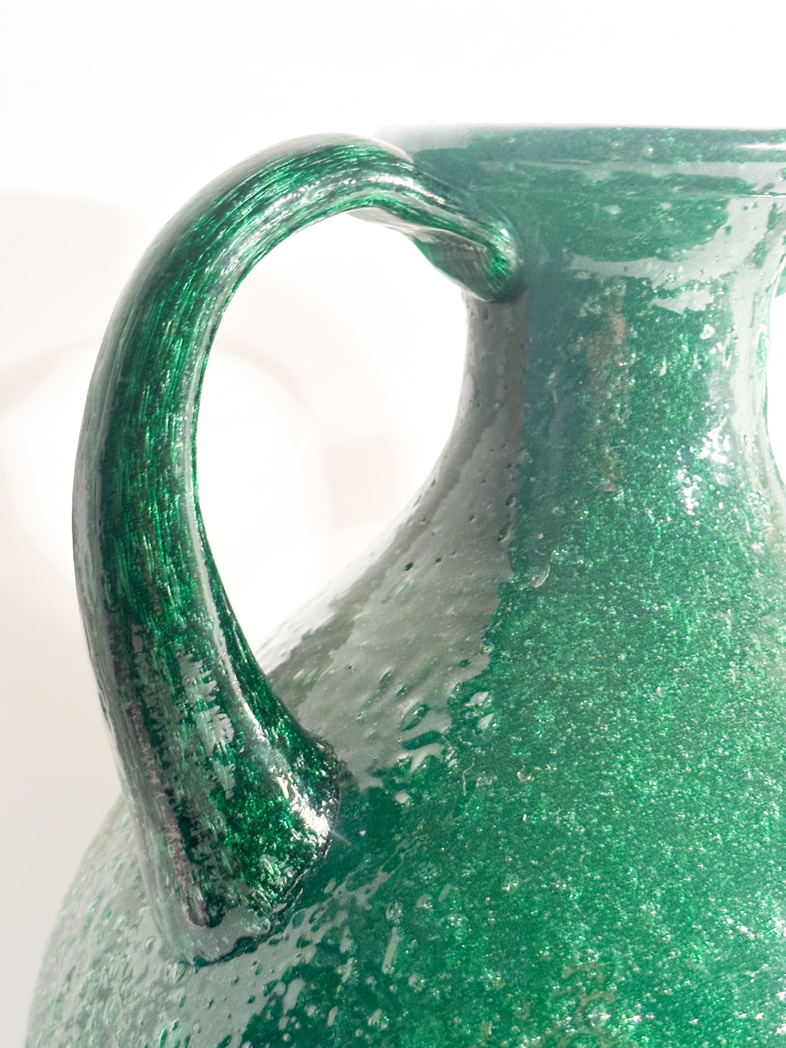 Vaso in Vetro di Murano Verde con Lavorazione Pulegosa Anni 70