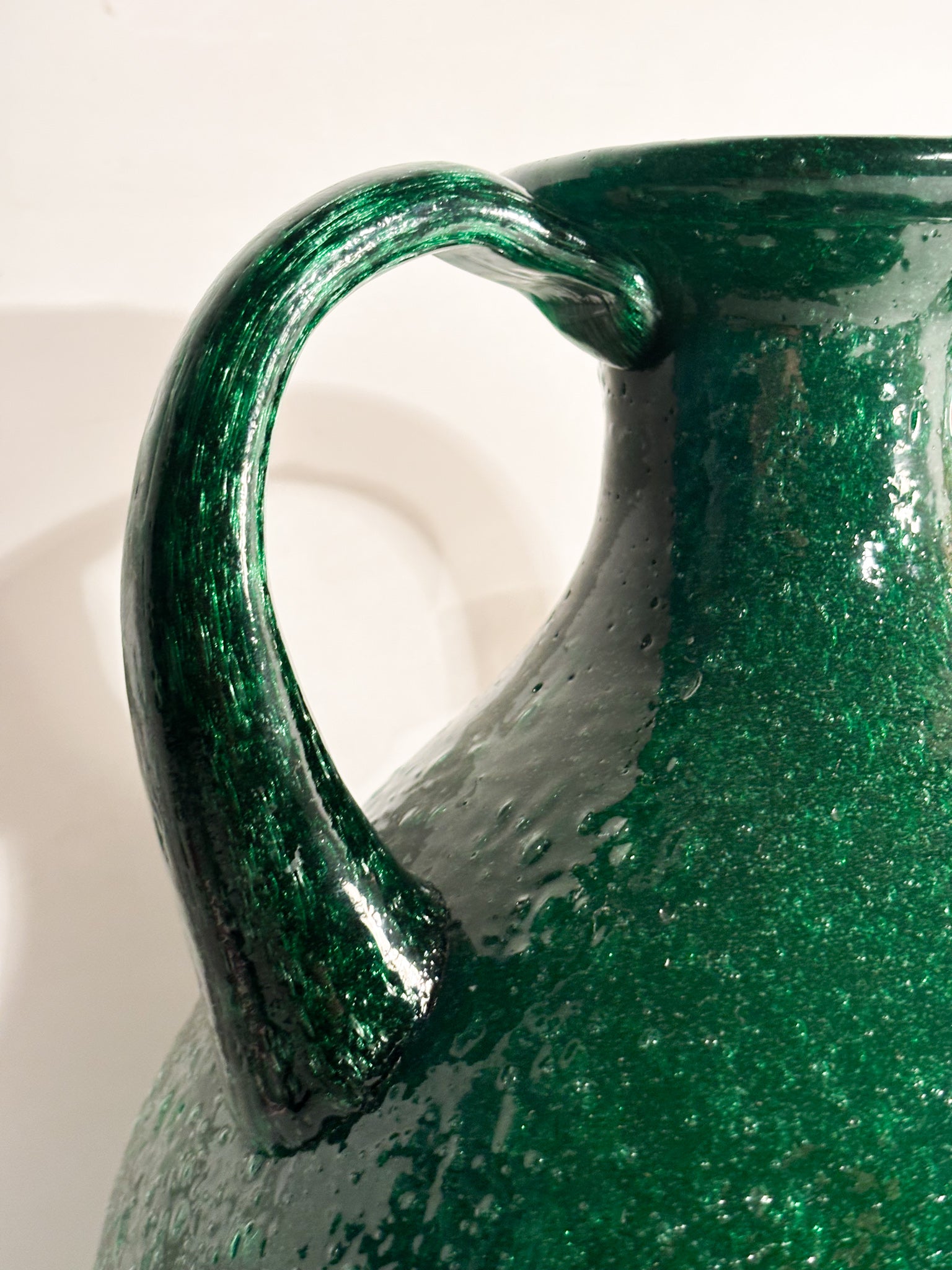 Vaso in Vetro di Murano Verde con Lavorazione Pulegosa Anni 70