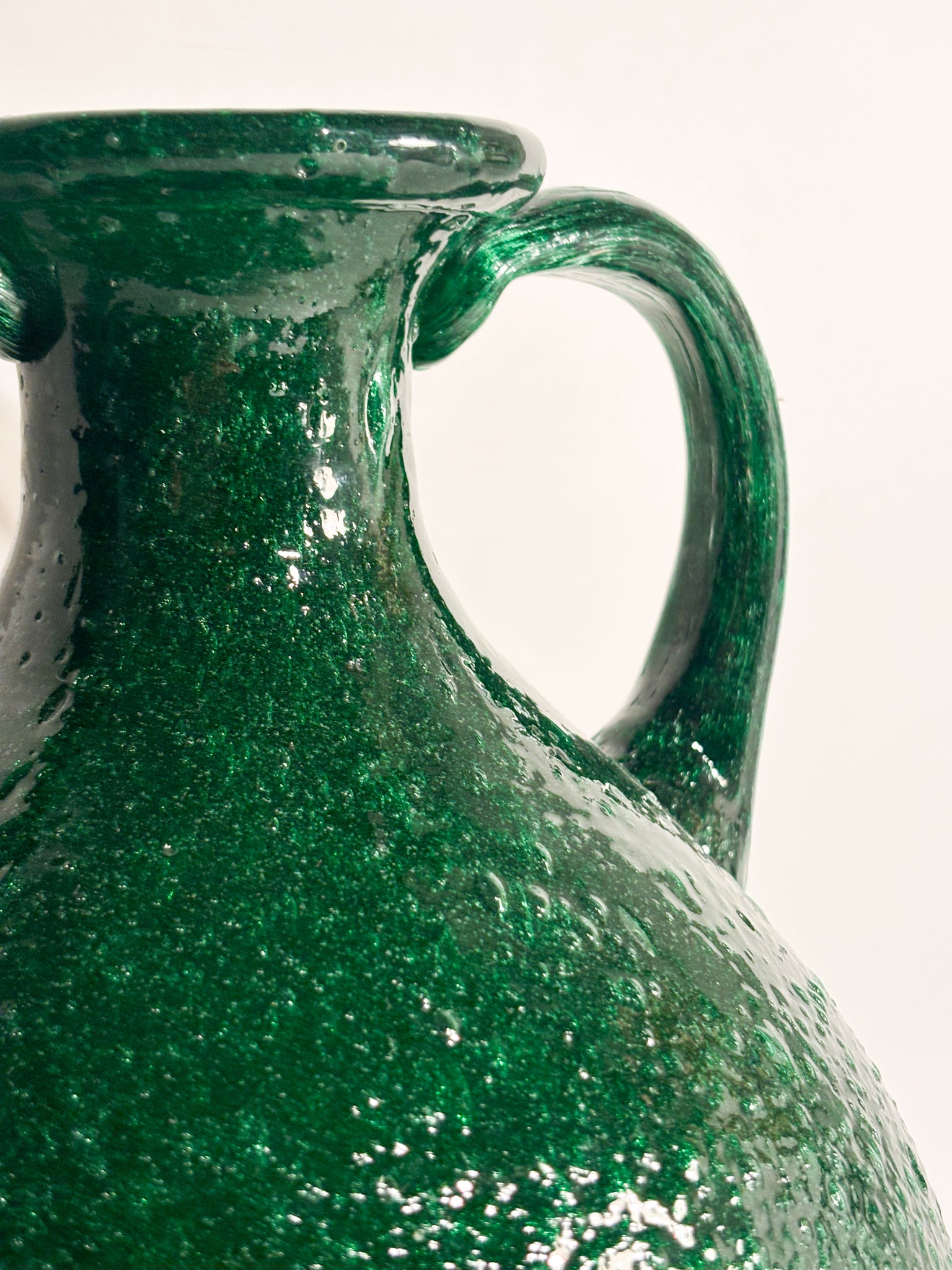 Vaso in Vetro di Murano Verde con Lavorazione Pulegosa Anni 70