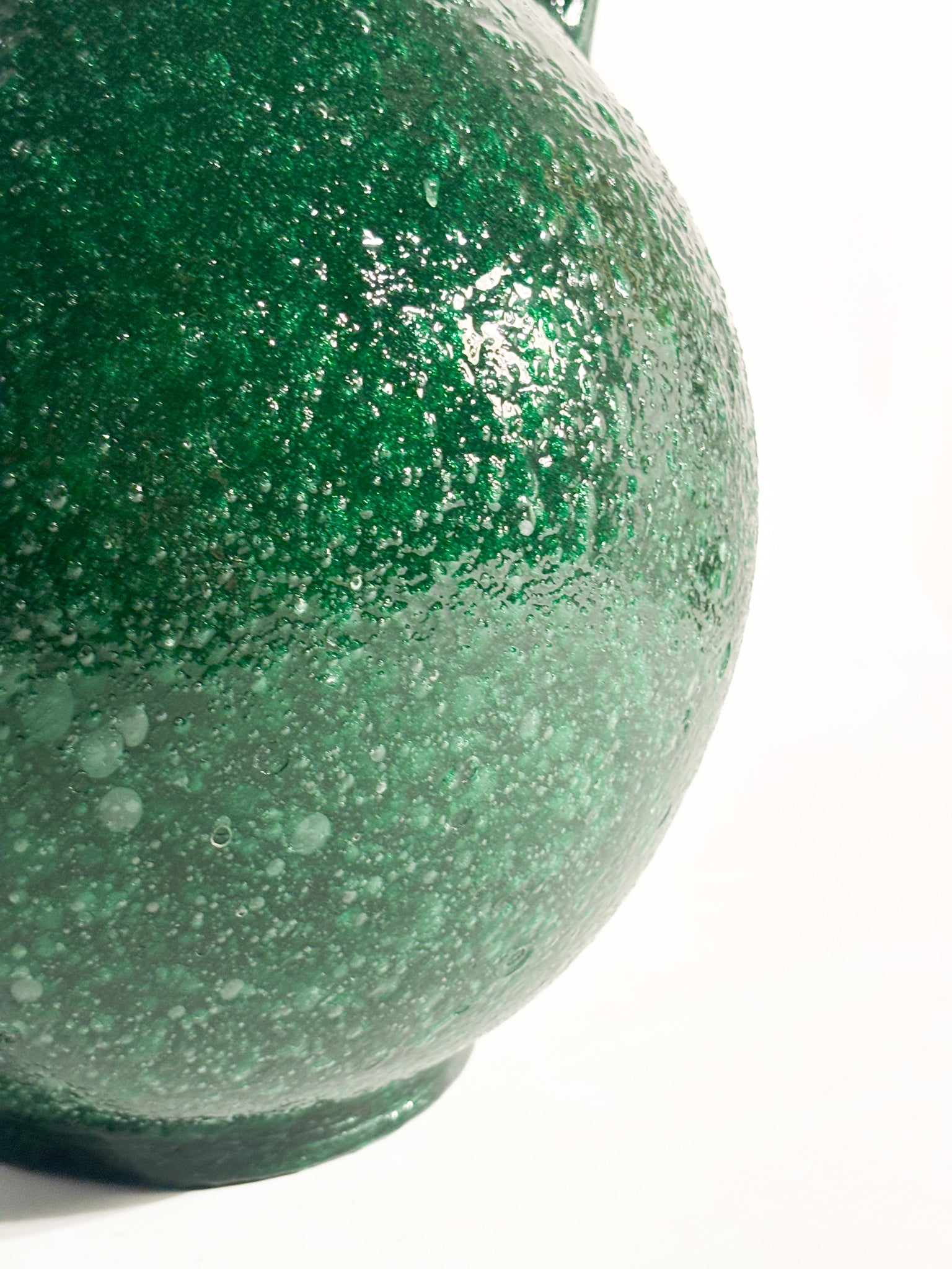 Vaso in Vetro di Murano Verde con Lavorazione Pulegosa Anni 70