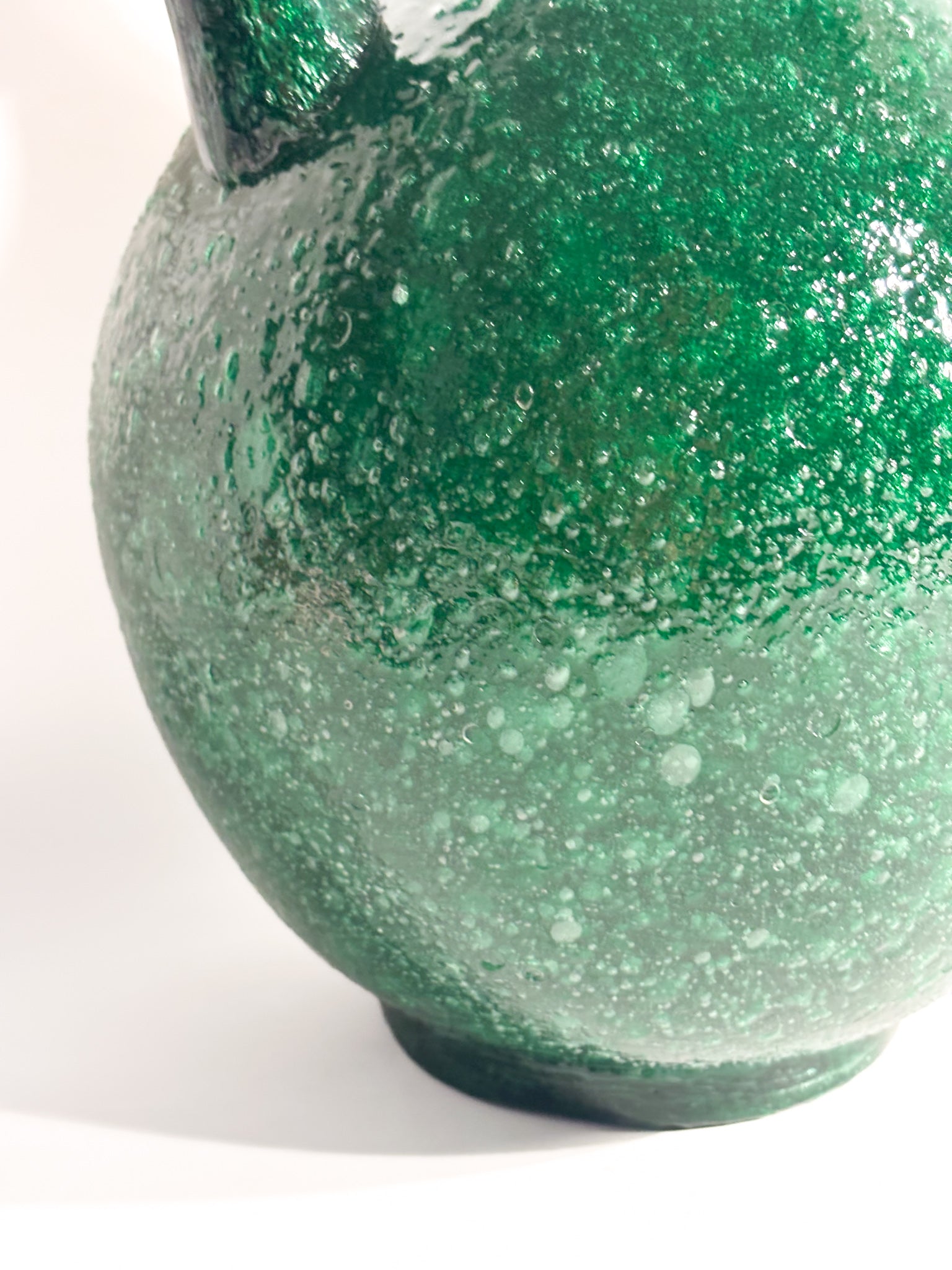 Vaso in Vetro di Murano Verde con Lavorazione Pulegosa Anni 70