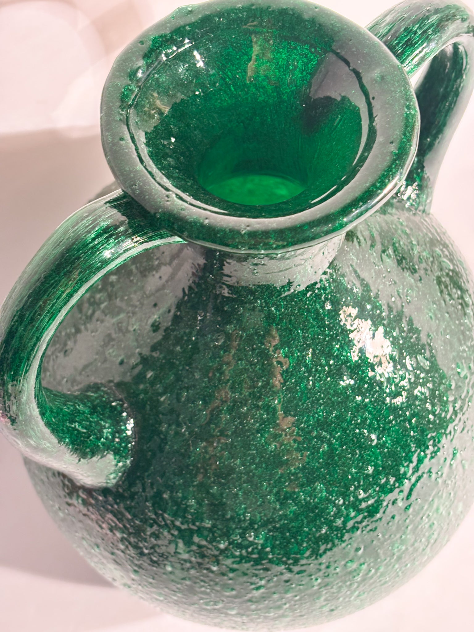 Vaso in Vetro di Murano Verde con Lavorazione Pulegosa Anni 70