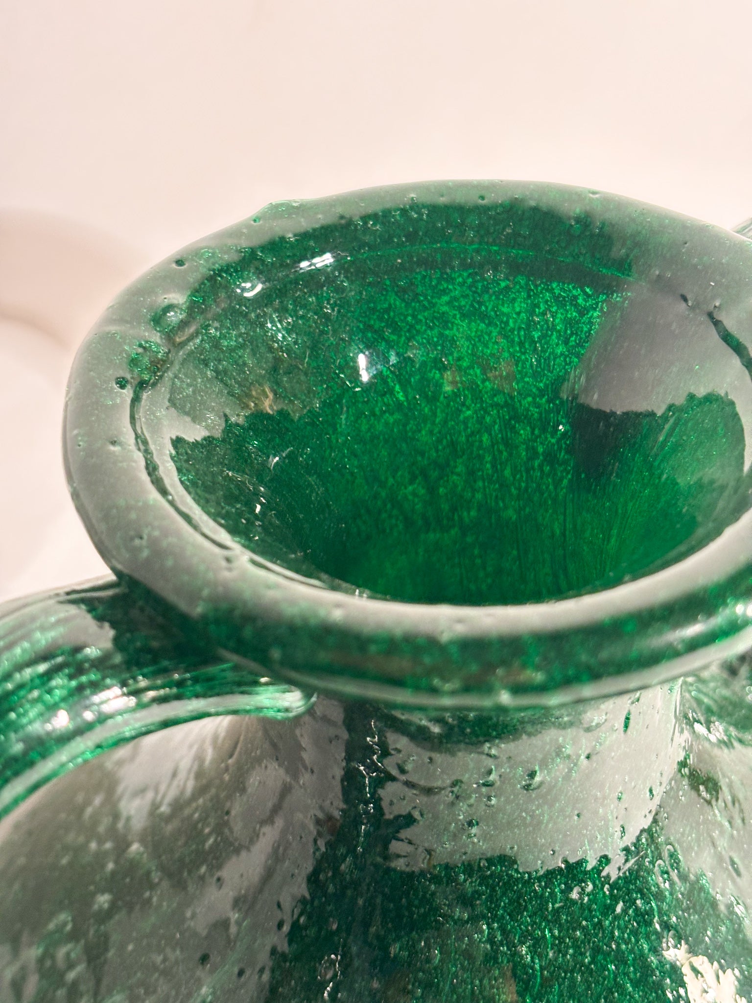 Vaso in Vetro di Murano Verde con Lavorazione Pulegosa Anni 70
