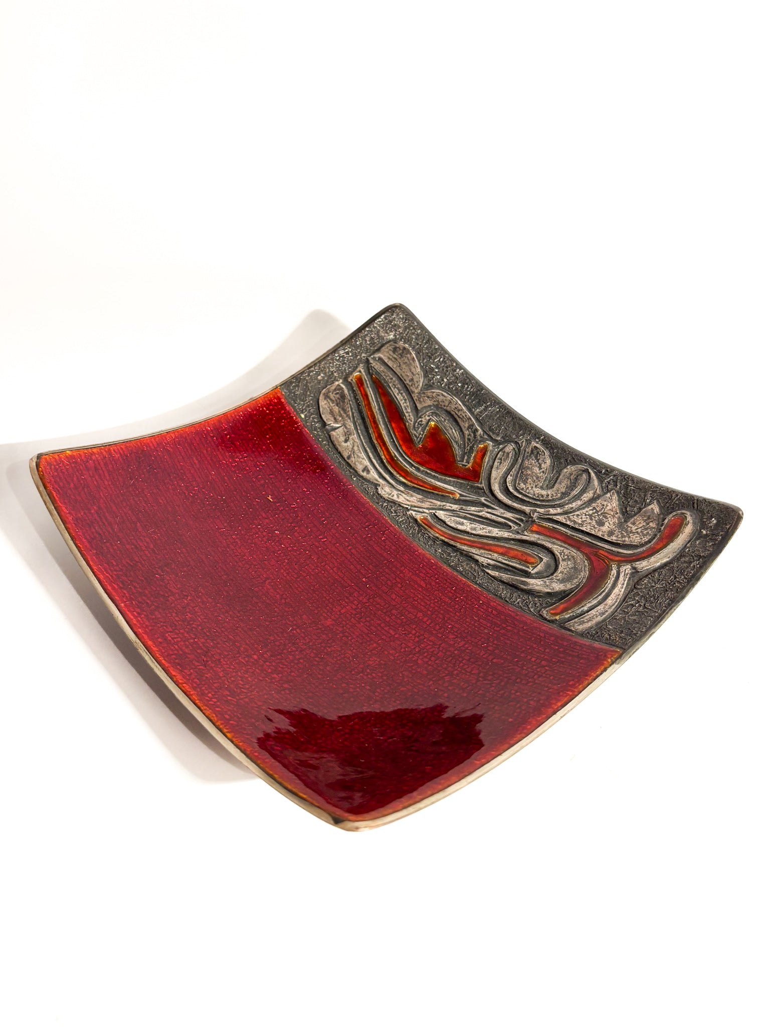 Centerpiece Bowl in Red Enameled Copper with Decorations by Studio Del Campo 60s