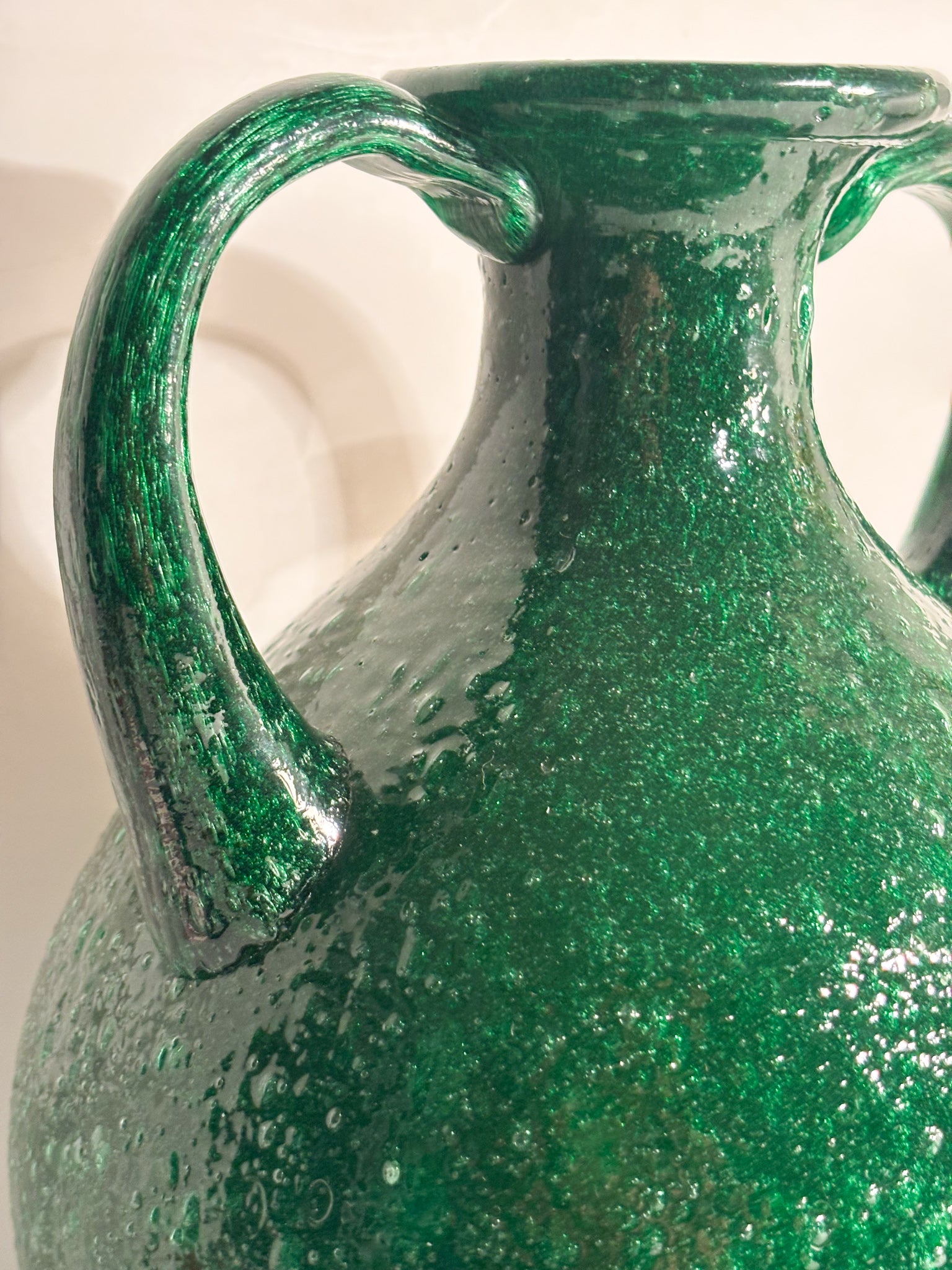 Vaso in Vetro di Murano Verde con Lavorazione Pulegosa Anni 70