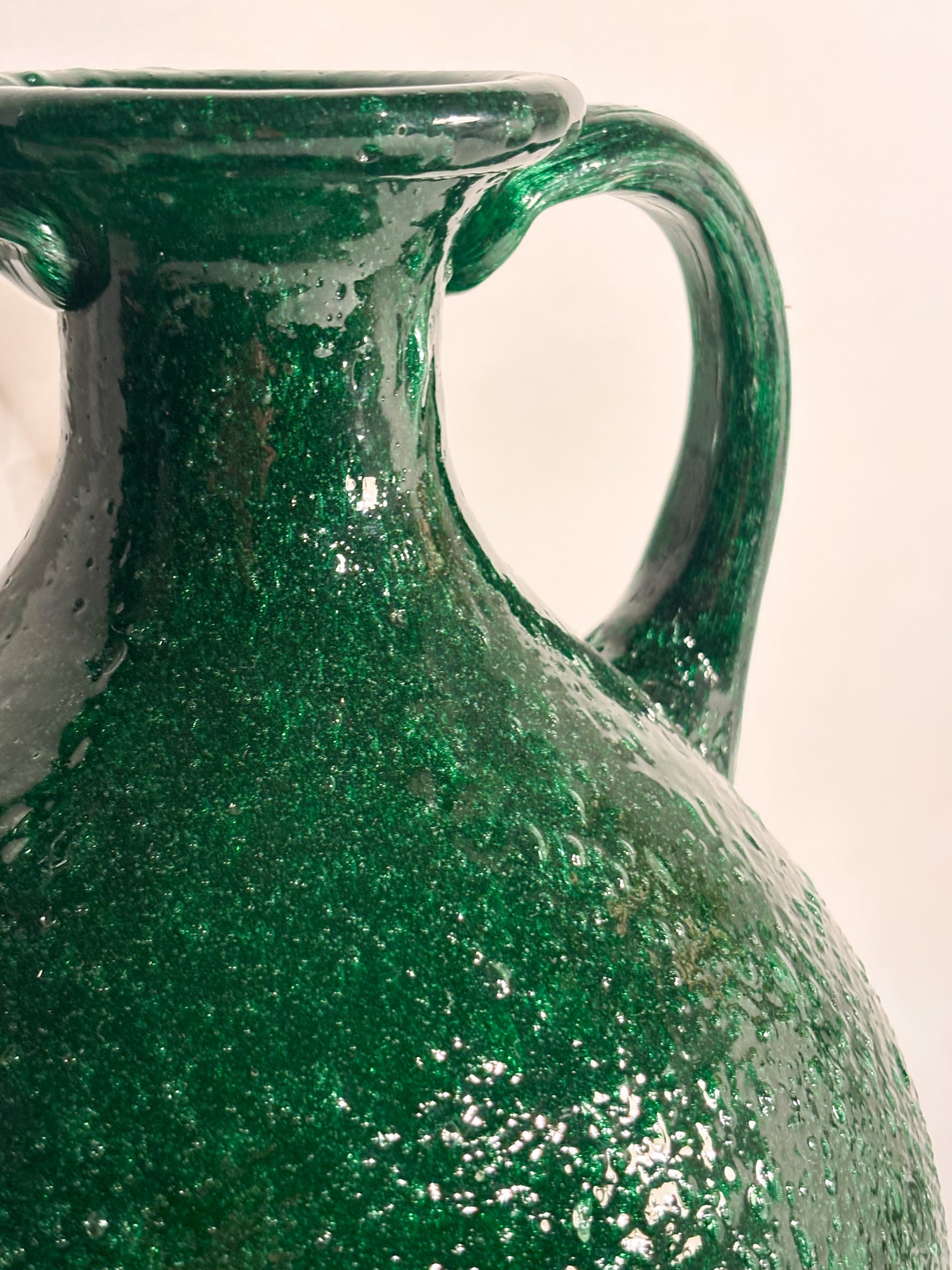 Vaso in Vetro di Murano Verde con Lavorazione Pulegosa Anni 70
