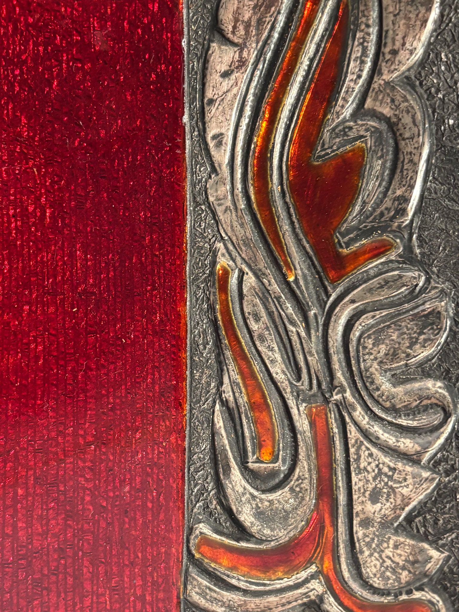 Centerpiece Bowl in Red Enameled Copper with Decorations by Studio Del Campo 60s