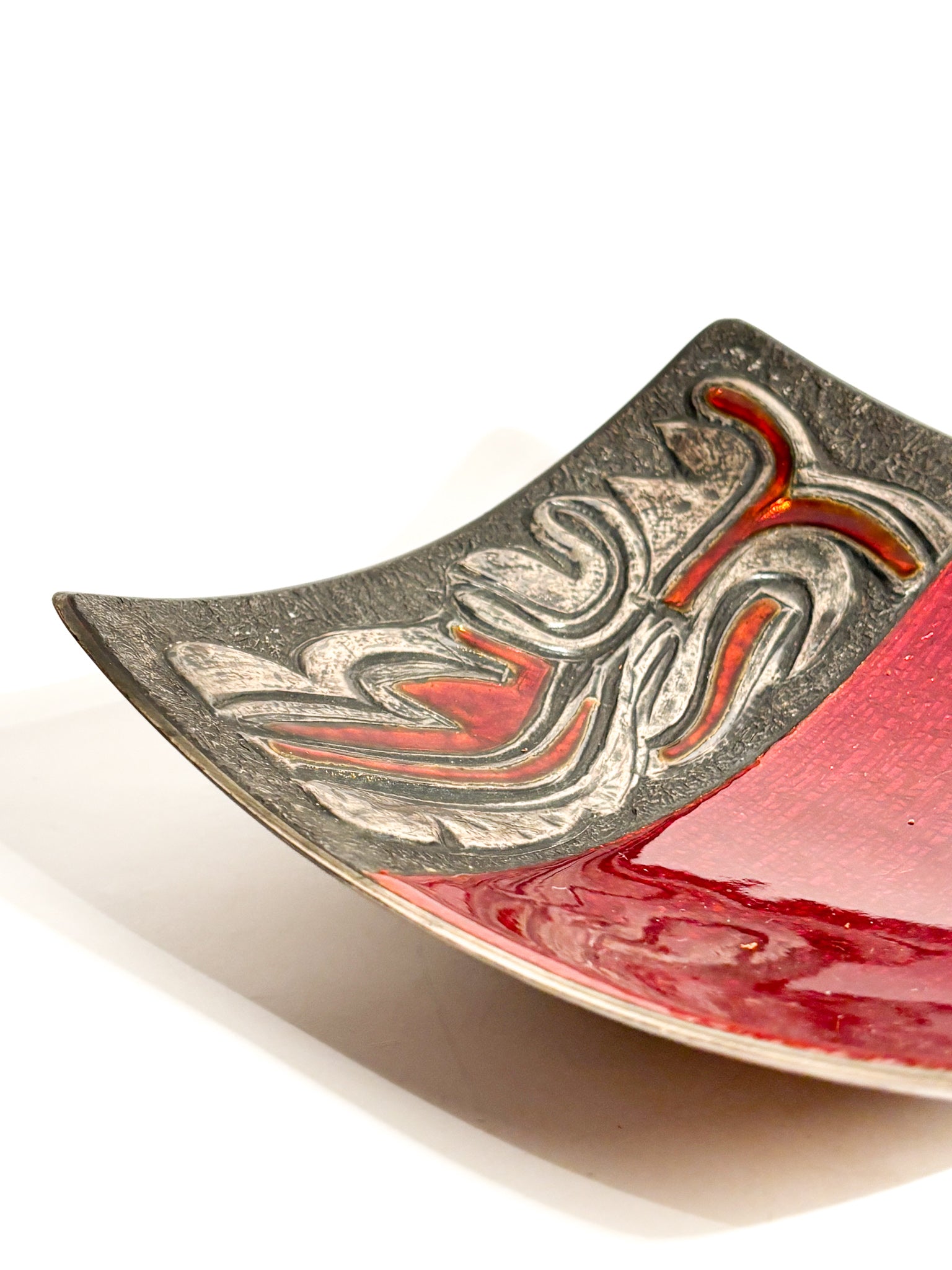 Centerpiece Bowl in Red Enameled Copper with Decorations by Studio Del Campo 60s