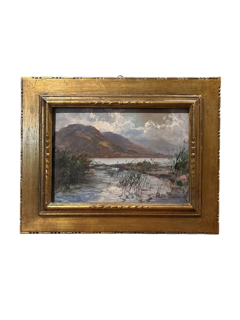 Oil on Panel Painting of a Lake Landscape by Paolo Sala from the Early Twentieth Century