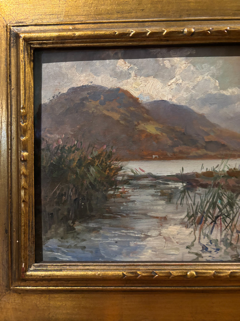 Oil on Panel Painting of a Lake Landscape by Paolo Sala from the Early Twentieth Century