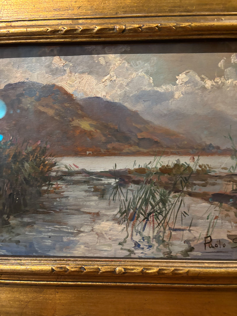 Oil on Panel Painting of a Lake Landscape by Paolo Sala from the Early Twentieth Century