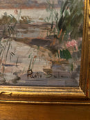 Dipinto Olio su Tavola di Paesaggio Lacustre di Paolo Sala Primi Novecento