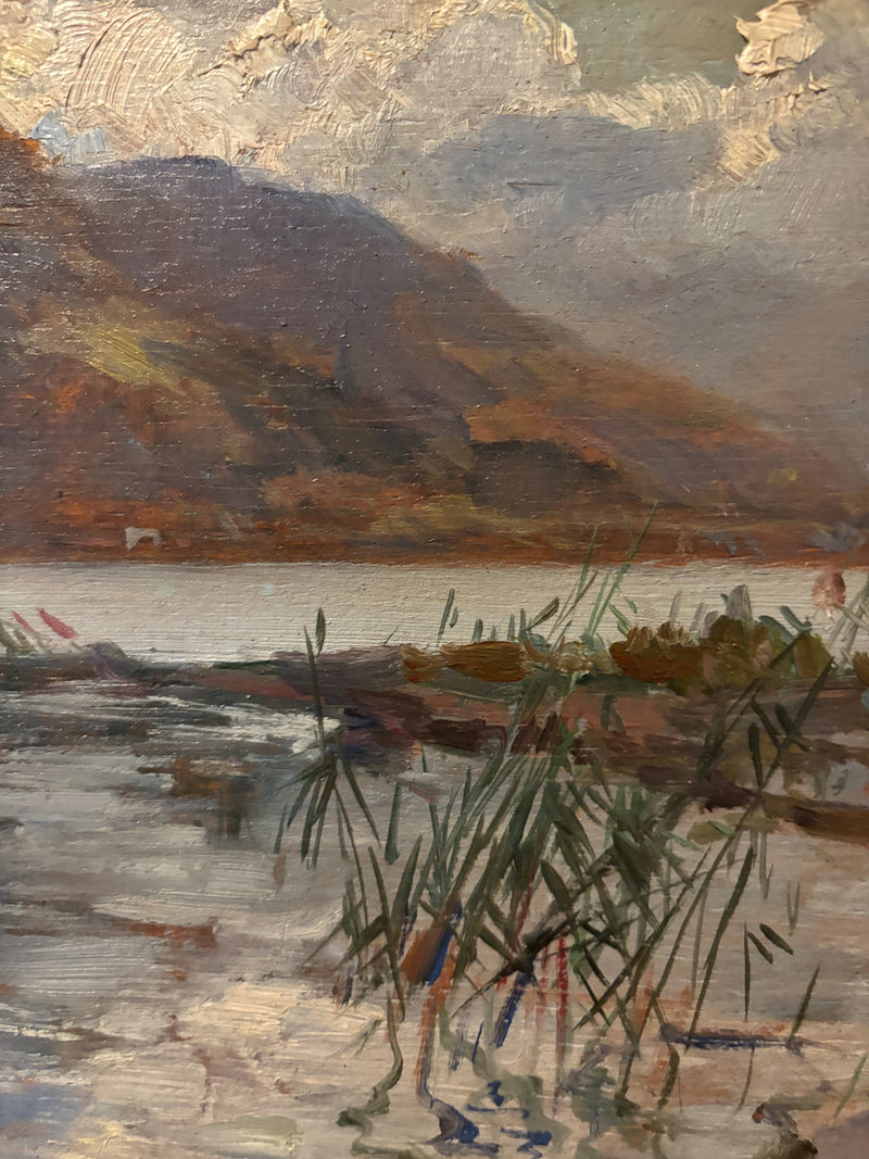 Oil on Panel Painting of a Lake Landscape by Paolo Sala from the Early Twentieth Century