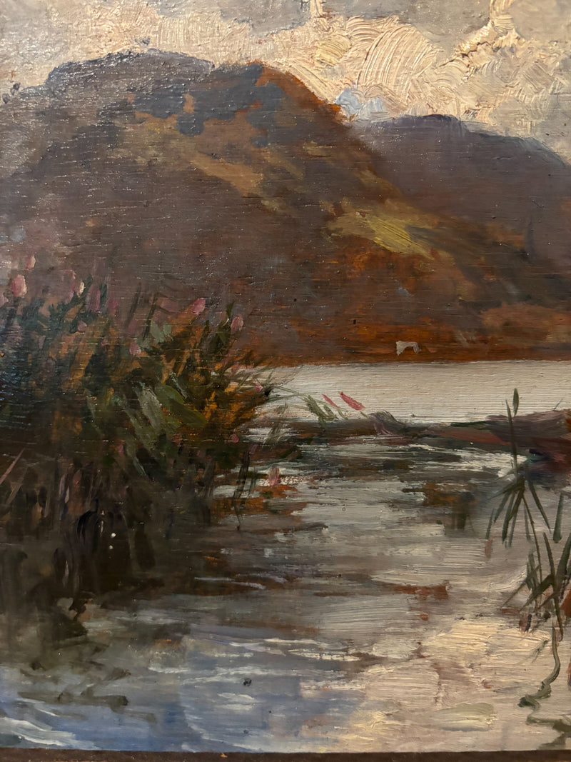 Oil on Panel Painting of a Lake Landscape by Paolo Sala from the Early Twentieth Century