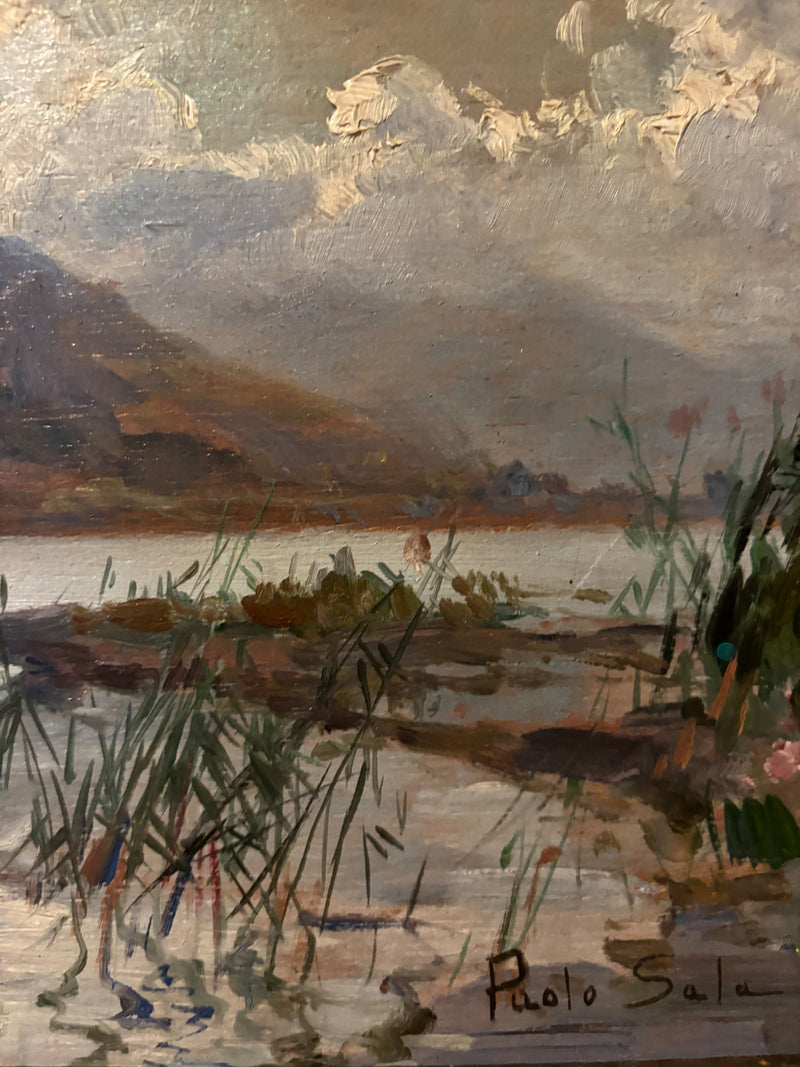 Oil on Panel Painting of a Lake Landscape by Paolo Sala from the Early Twentieth Century