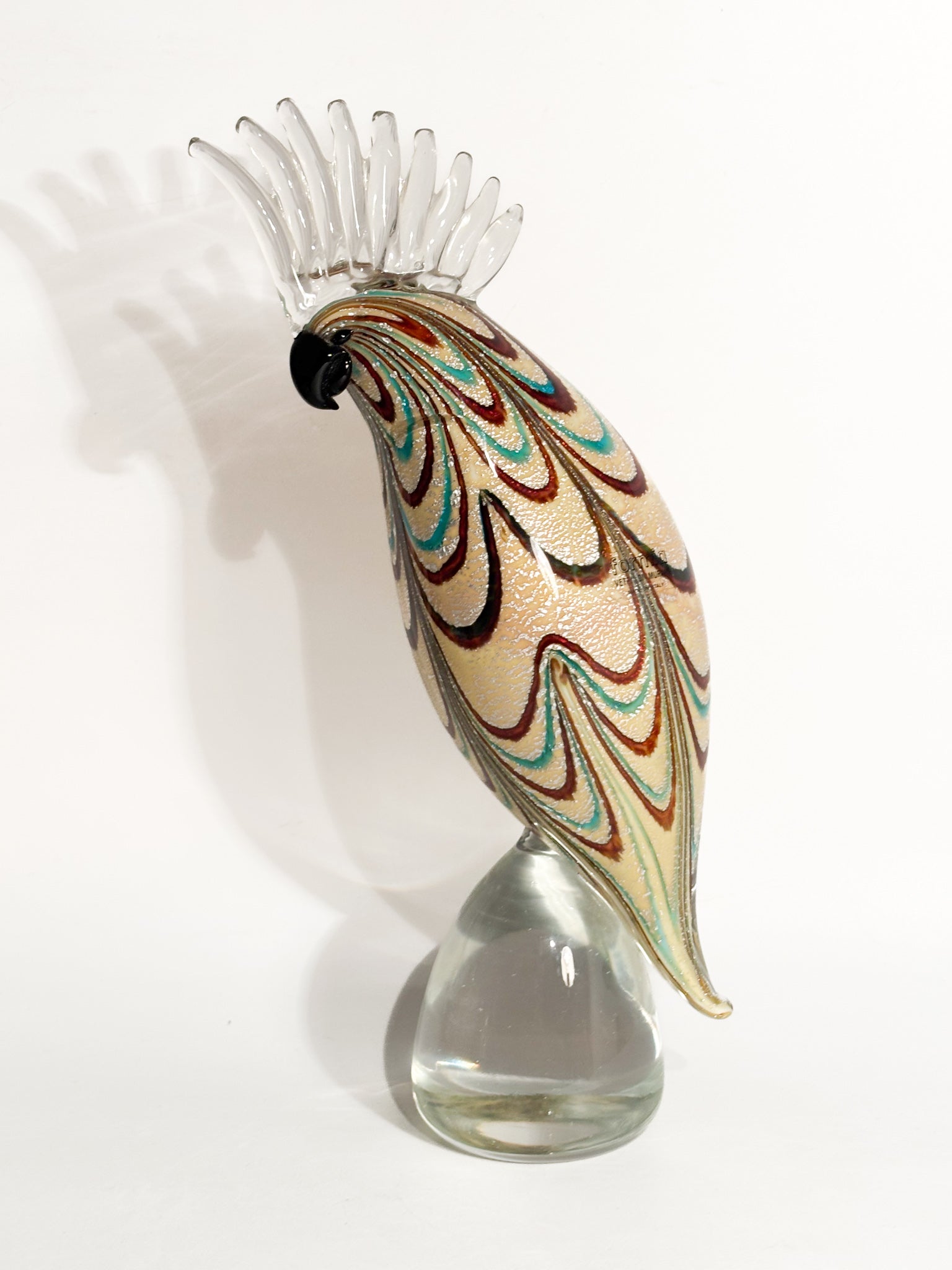 Scultura di Pappagallo in Vetro di Murano di Vetreria Formia Fornace Mian Anni 90