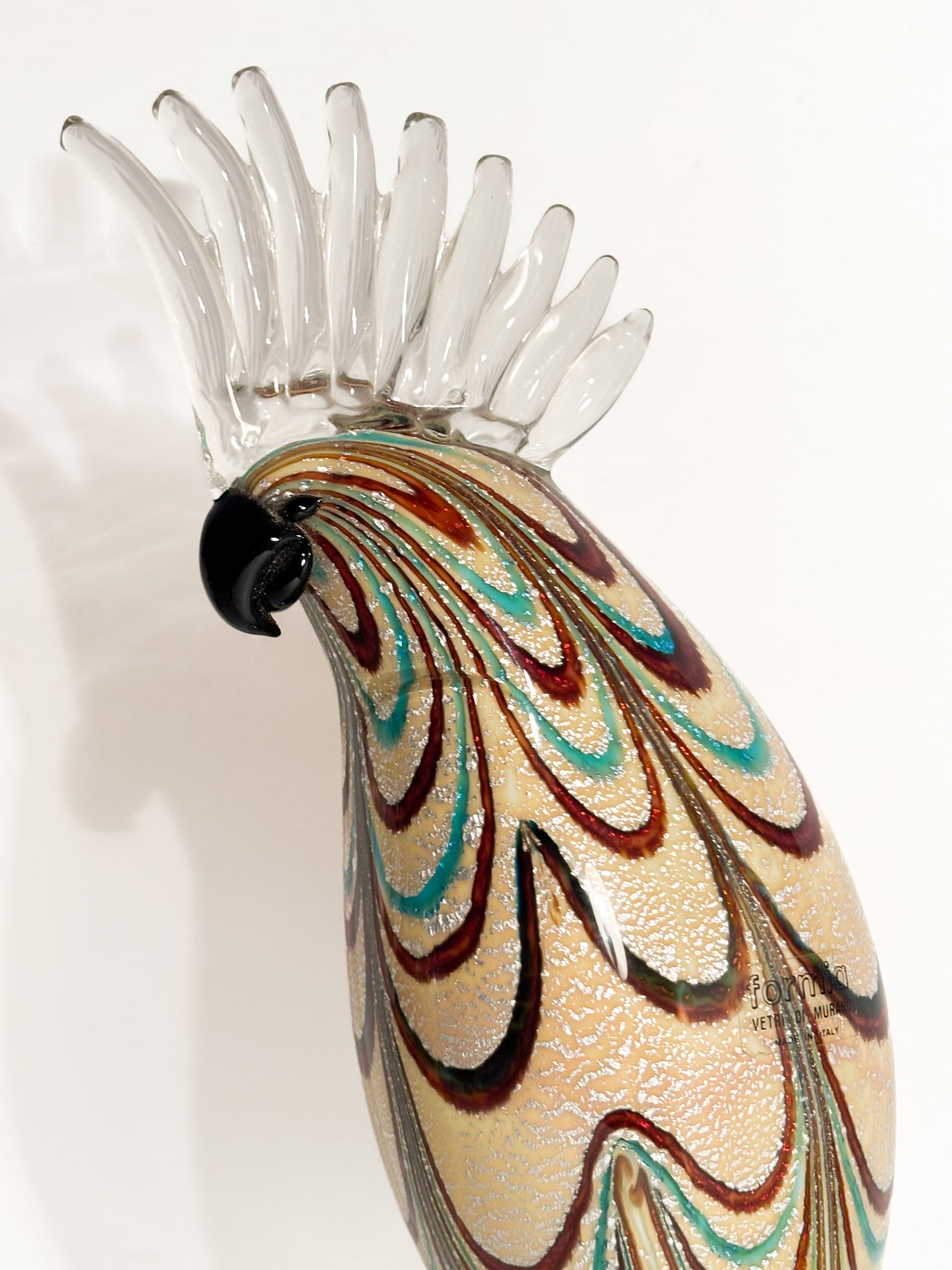 Scultura di Pappagallo in Vetro di Murano di Vetreria Formia Fornace Mian Anni 90