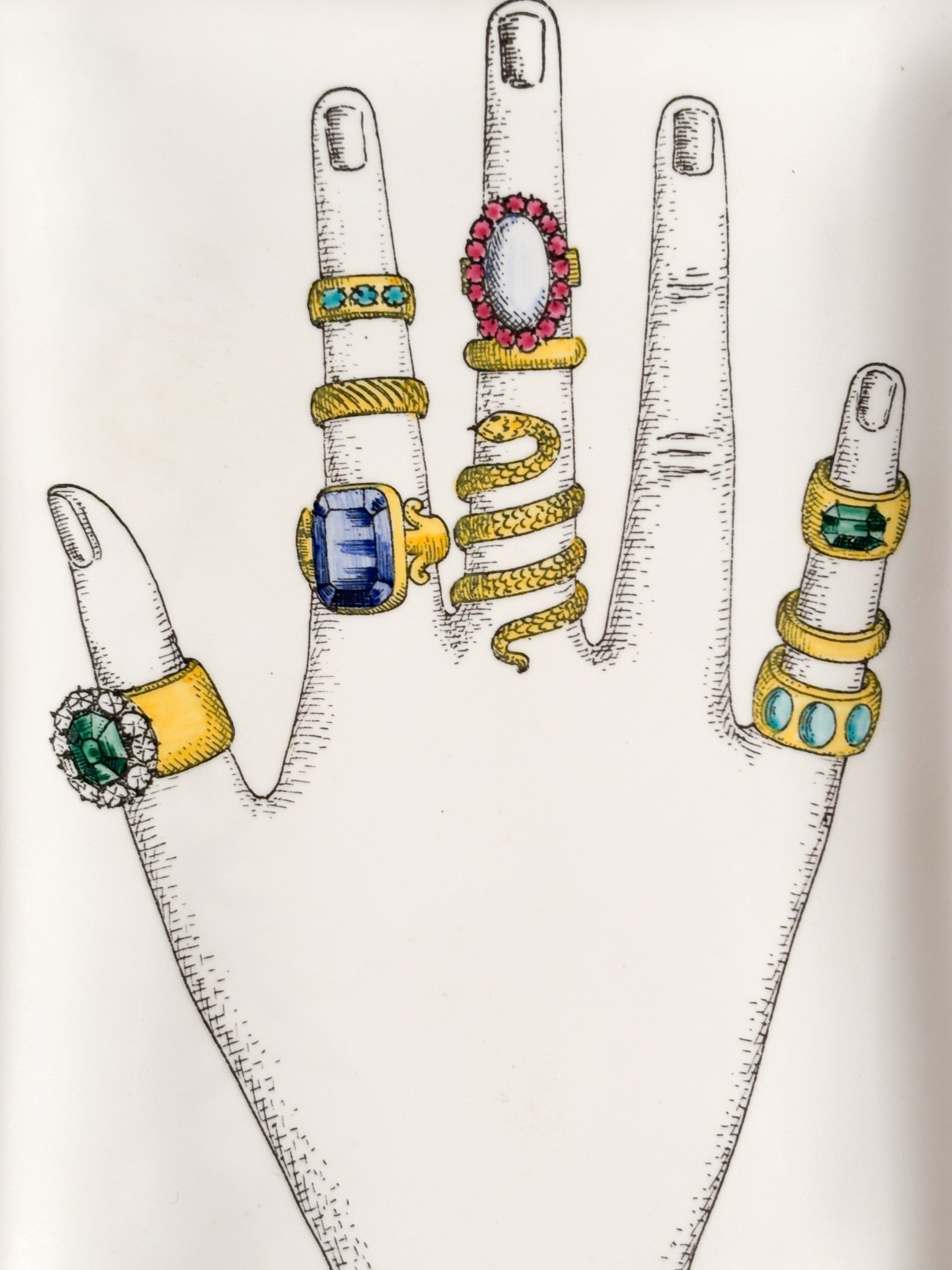 Posacenere in Ceramica "Mano con Anelli" di Fornasetti Anni 60