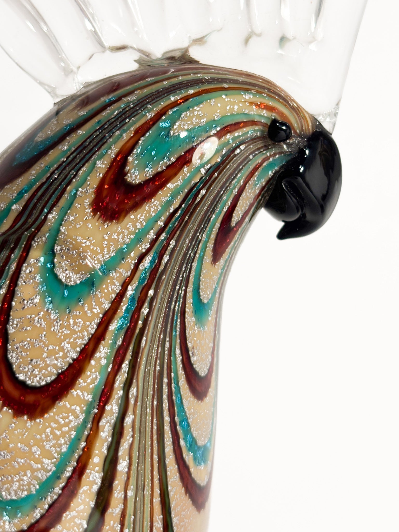 Scultura di Pappagallo in Vetro di Murano di Vetreria Formia Fornace Mian Anni 90