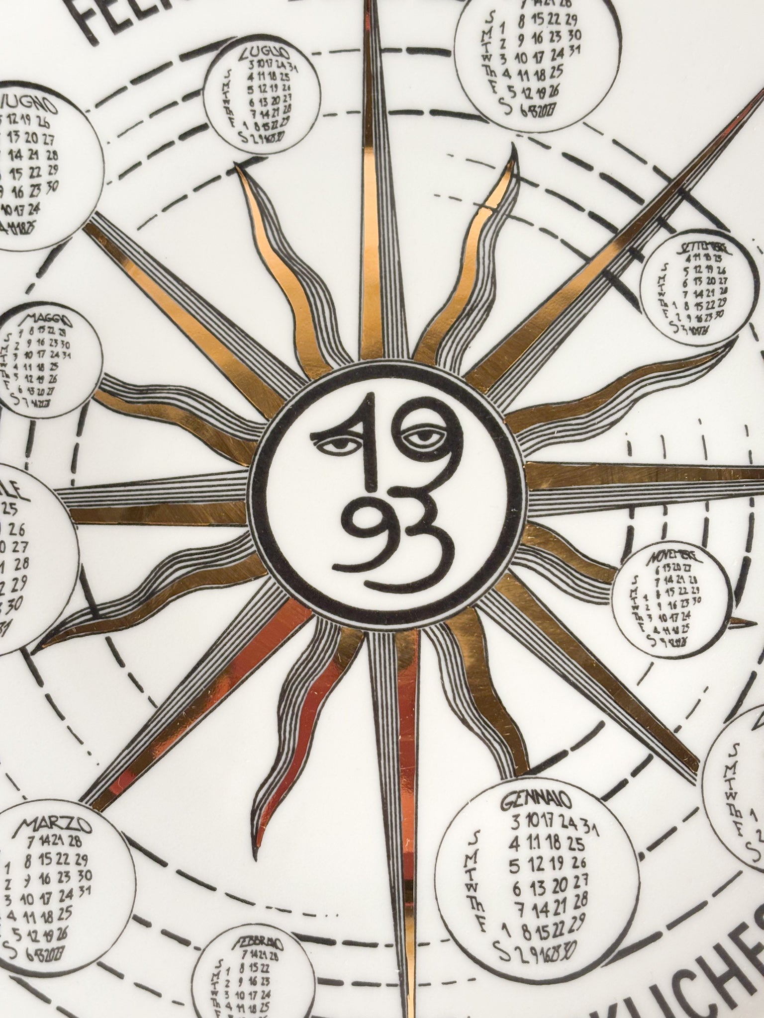 Piatto Calendario in Ceramica di Fornasetti Anni 1993