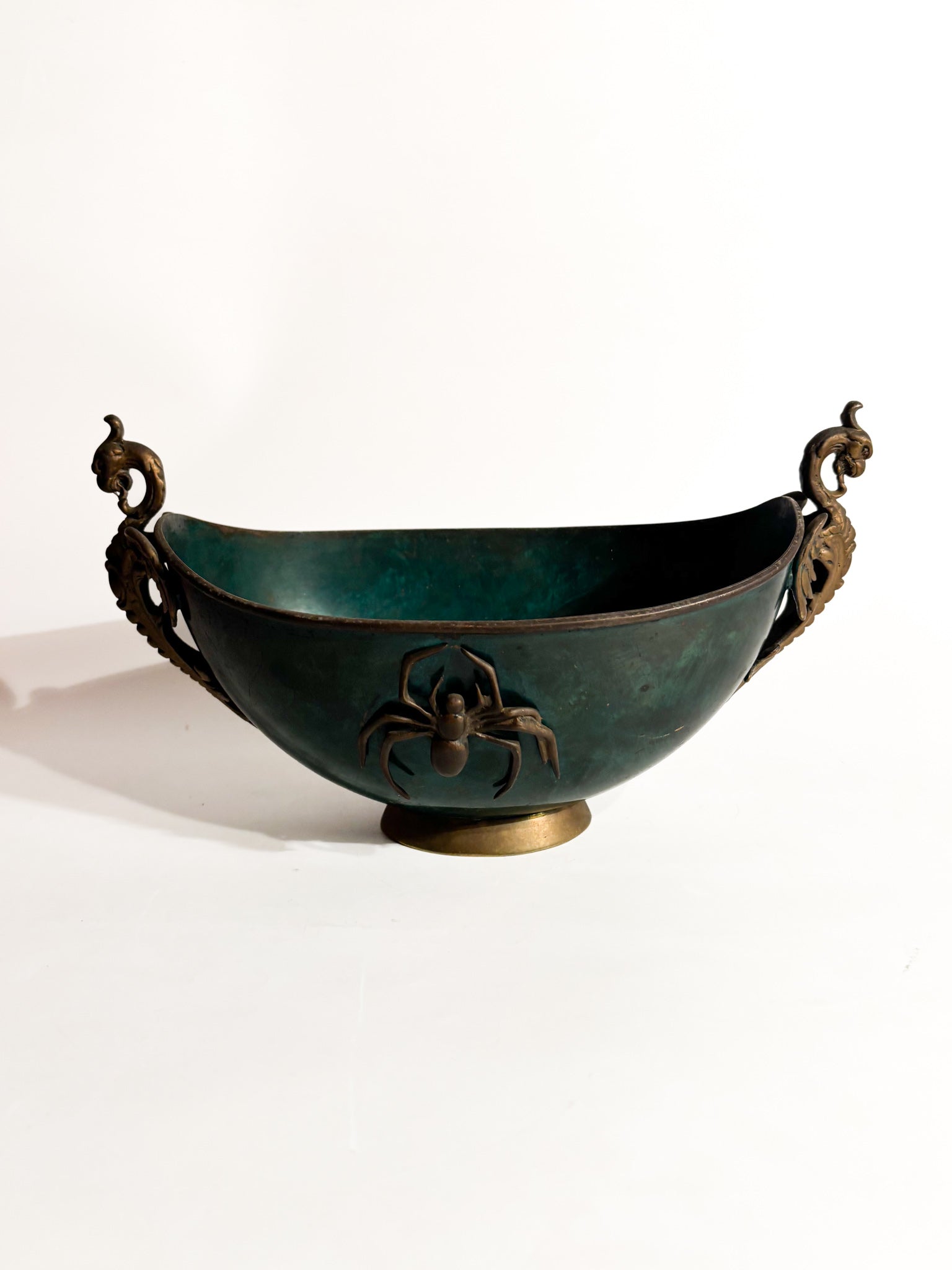 Vaso Art Dèco in Bronzo Smaltato con Ragno Anni 30