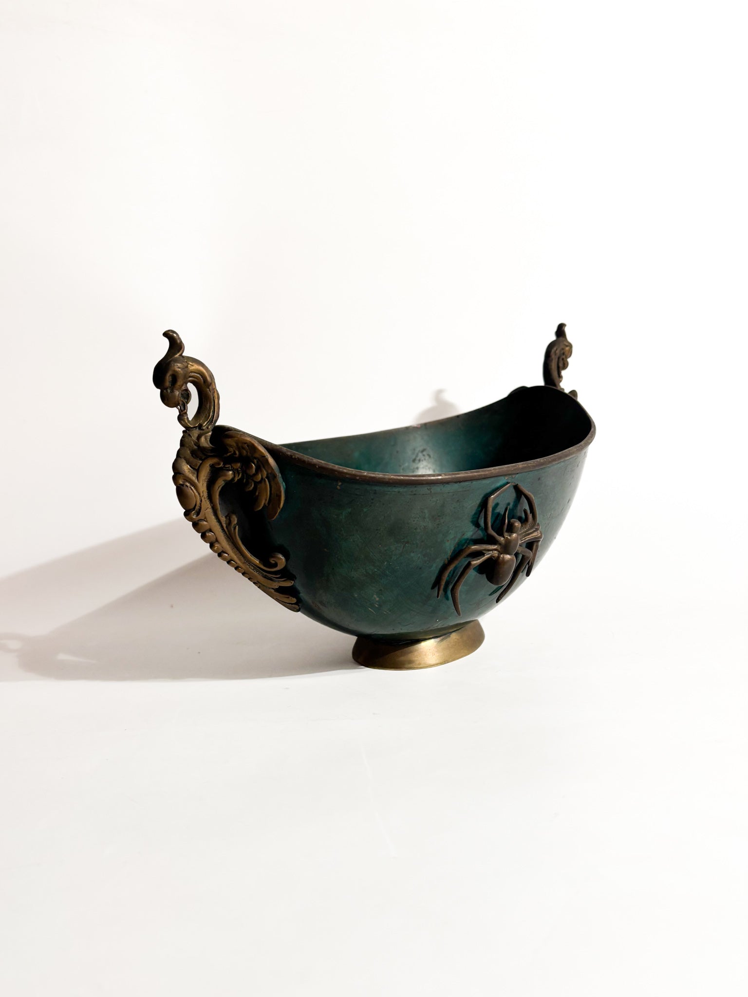 Vaso Art Dèco in Bronzo Smaltato con Ragno Anni 30