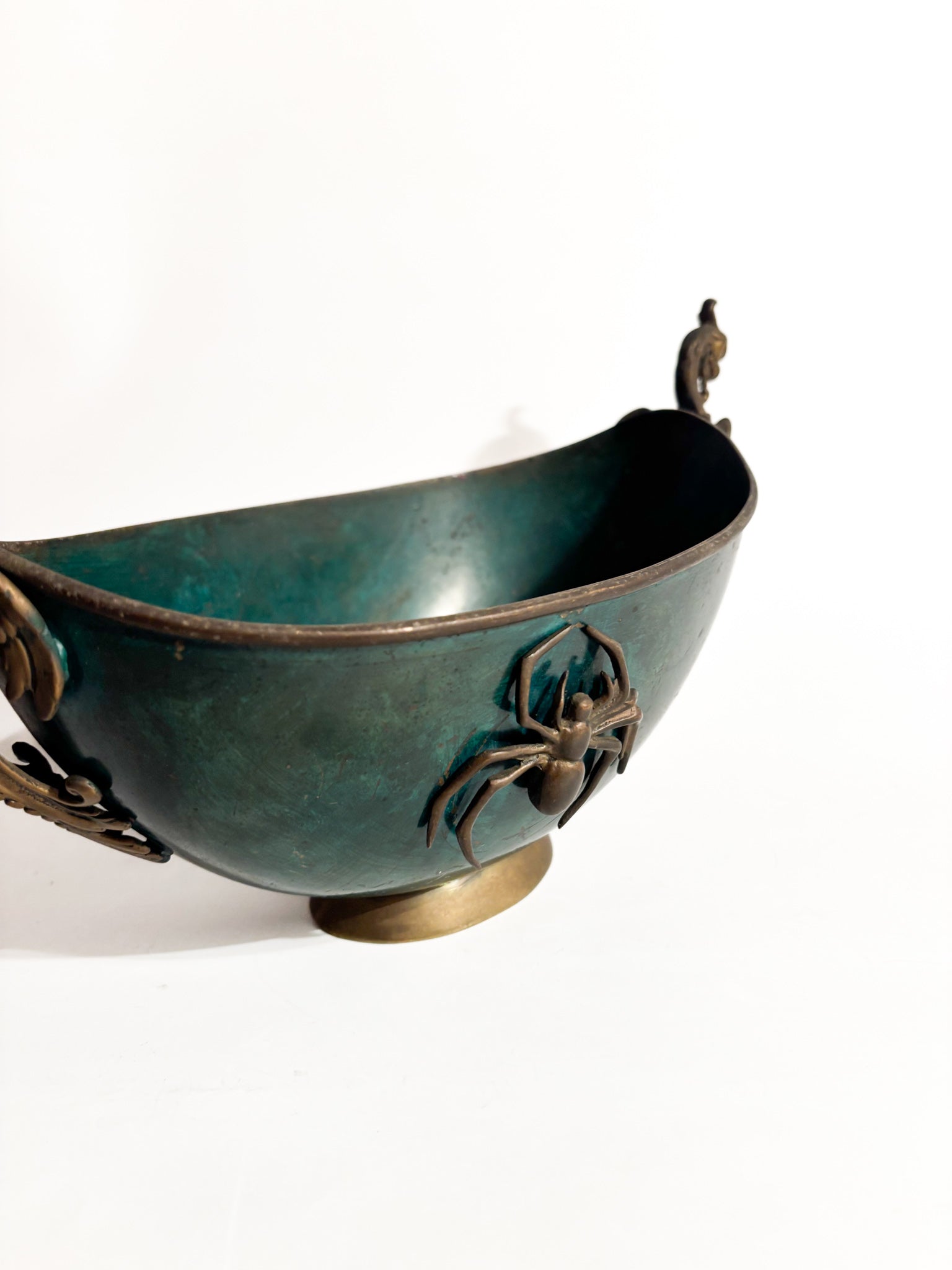 Vaso Art Dèco in Bronzo Smaltato con Ragno Anni 30
