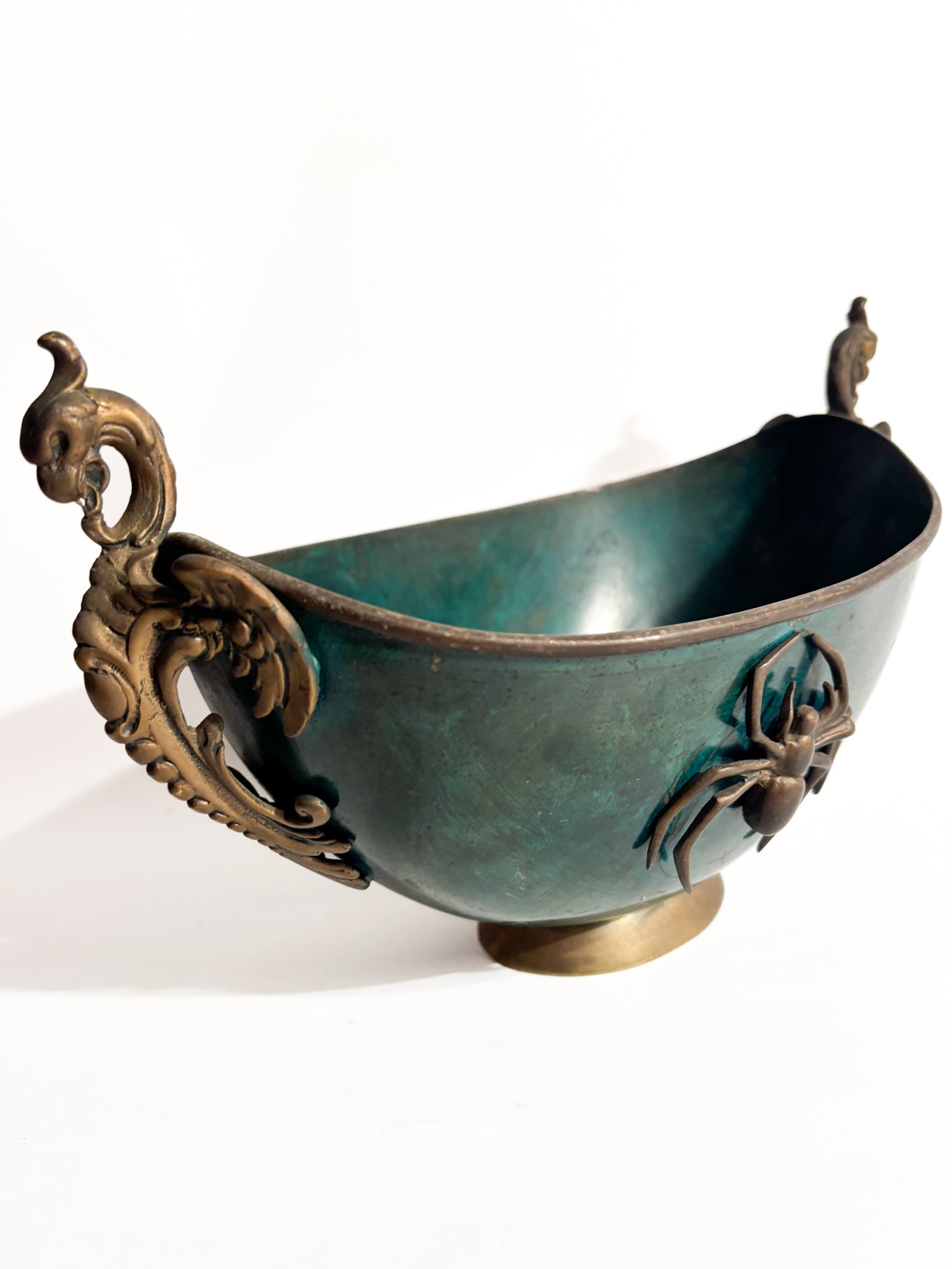 Vaso Art Dèco in Bronzo Smaltato con Ragno Anni 30